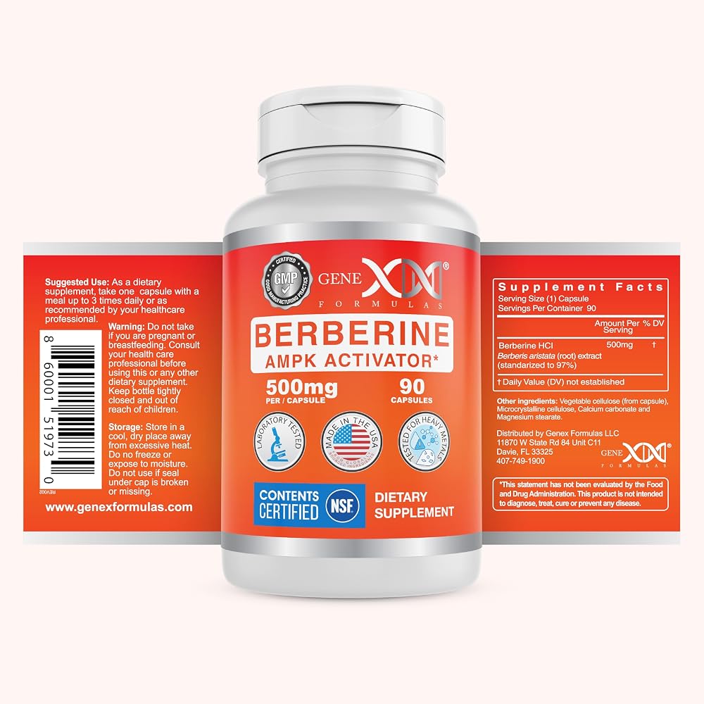 Genex Formulas Berberine HCl 500mg NSF Certified - 210 Capsules - image 7