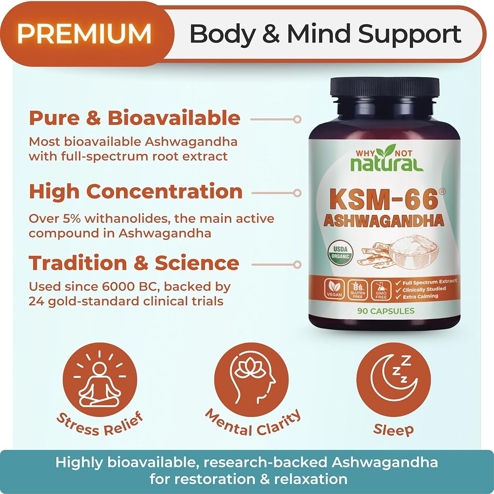 Why Not Natural Organic Ashwagandha KSM-66 Supplements - 90 Capsules - image 2