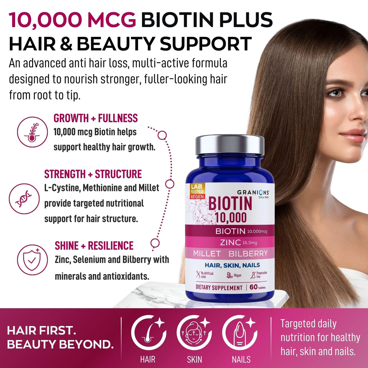 Granions Biotin 10,000 mcg Hair, Skin and Nails - 60 Tablets - image 2