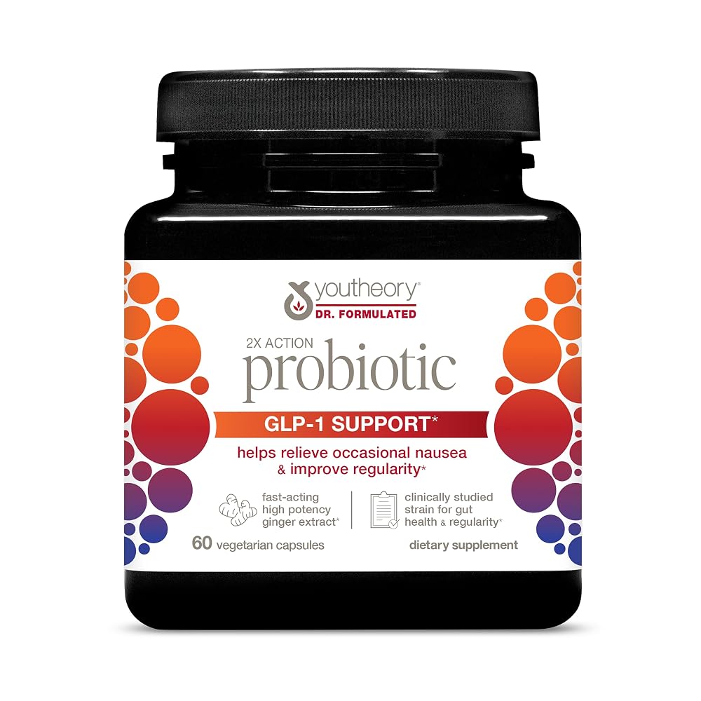 Youtheory 2X Action Probiotic GLP-1 Support - 60 Vegetarian Capsules