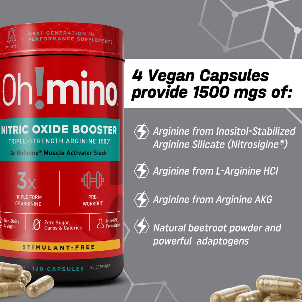 Oh!mino Nitric Oxide Supplement L-Arginine - 120 Capsules - image 5