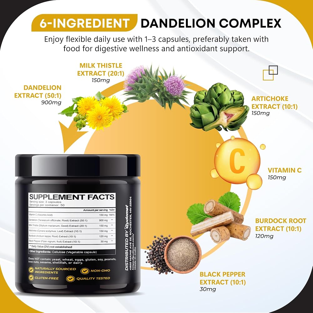 Gudomet Dandelion Complex 1,500 mg with Milk Thistle & Artichoke - 150 Capsules - image 4