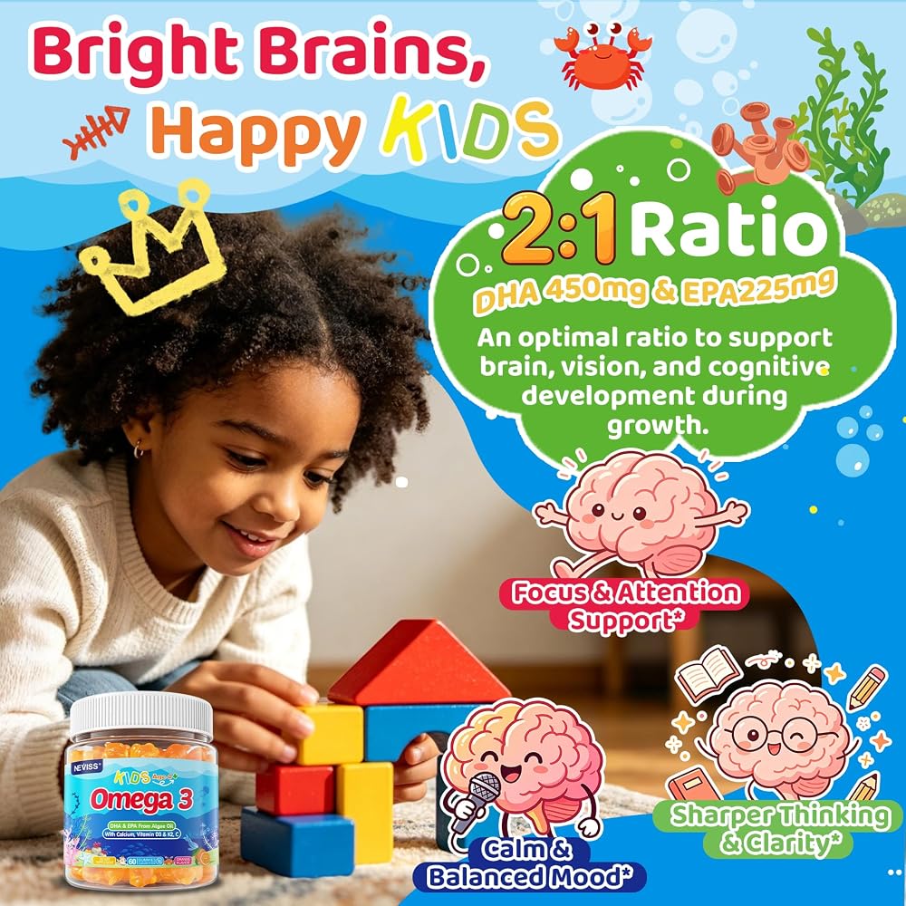 NEVISS Kids Omega 3 Gummies with Calcium
