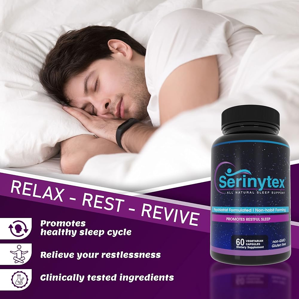 Serinytex Sleep Support for Adults with L-Theanine - 60 Vegetarian Capsules - image 4