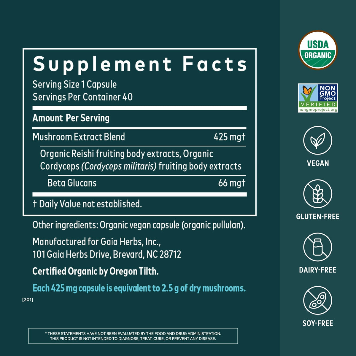 Gaia Herbs Reishi & Cordyceps Immune Support - 40 Capsules - image 2