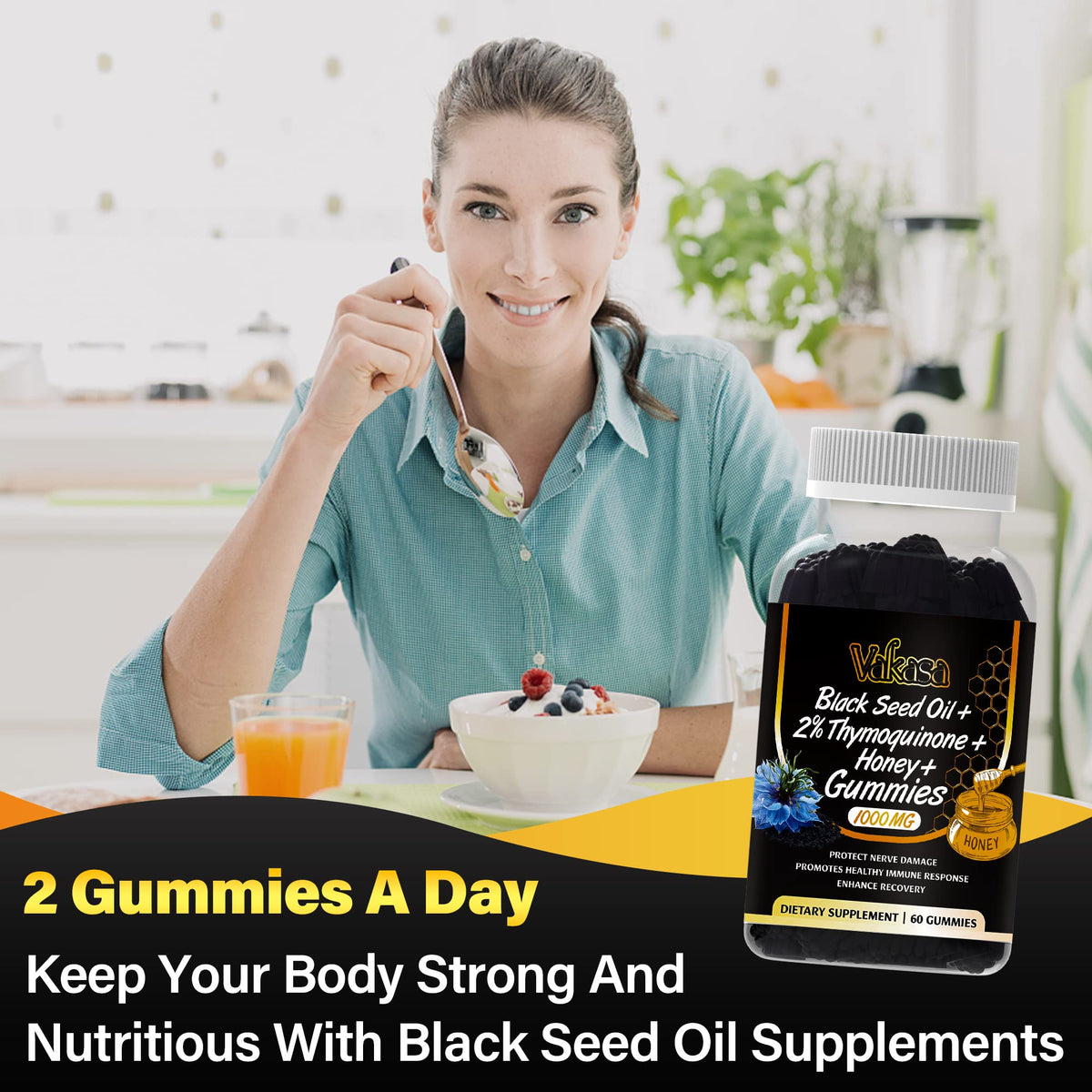 Vakasa Black Seed Oil Gummies 1000mg Immune Support - 60 Gummies - image 3