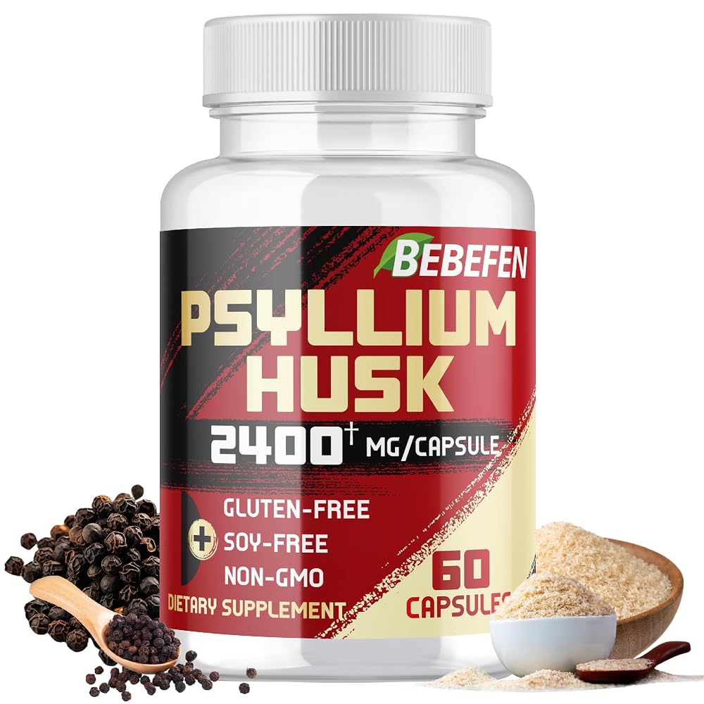 BEBEFEN Psyllium Husk Capsules 2400mg with Black Pepper - 60 Capsules