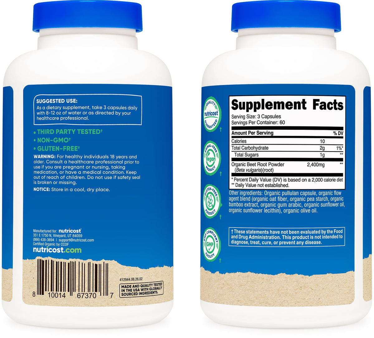 Nutricost Beet Root 2400mg Organic - 180 Capsules - image 4