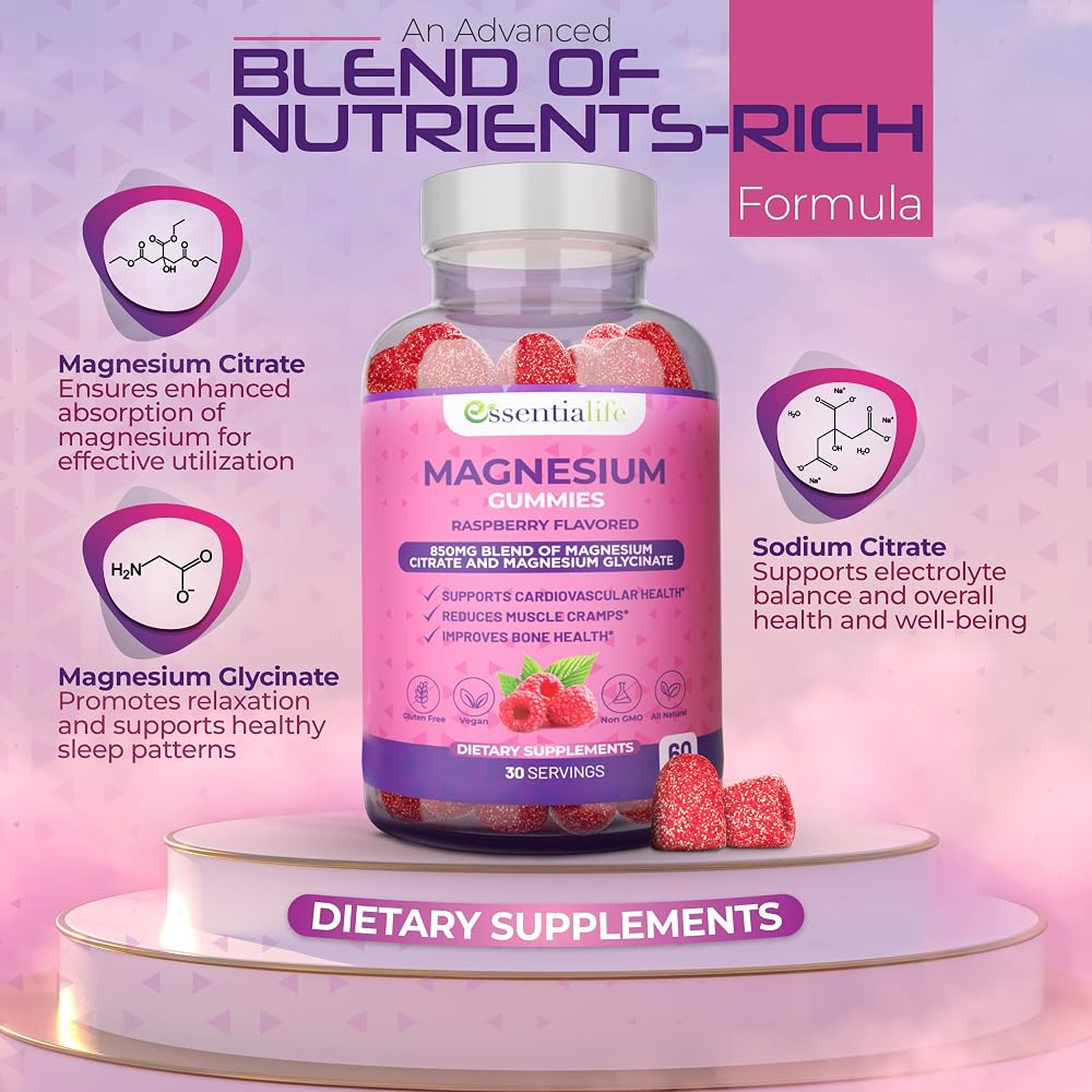 Essentialife Magnesium Gummies Pure Magnesium 100mg per Serving