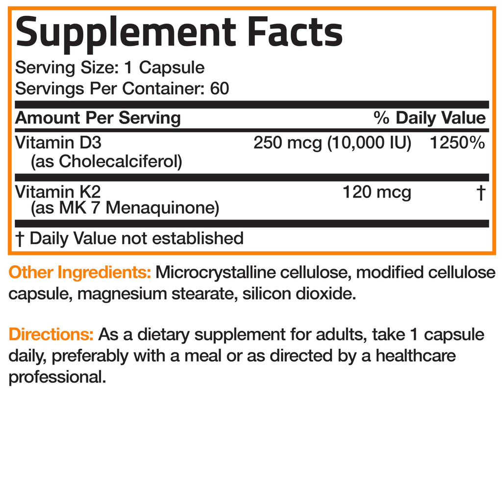 Bronson Vitamin K2 (MK7) with D3 Extra Strength Supplement Bone