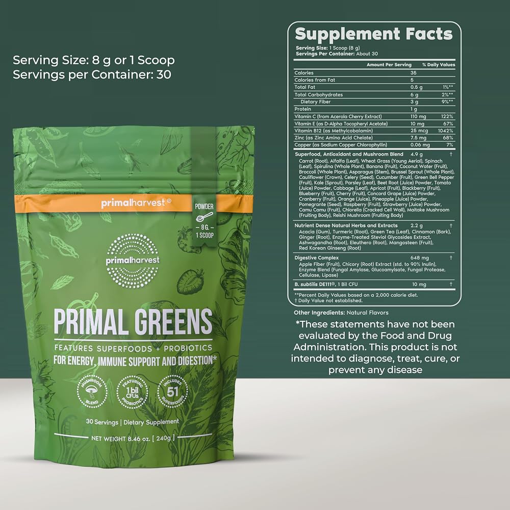Primal Harvest Greens Daily Supplement Powder - 30 Servings - image 2