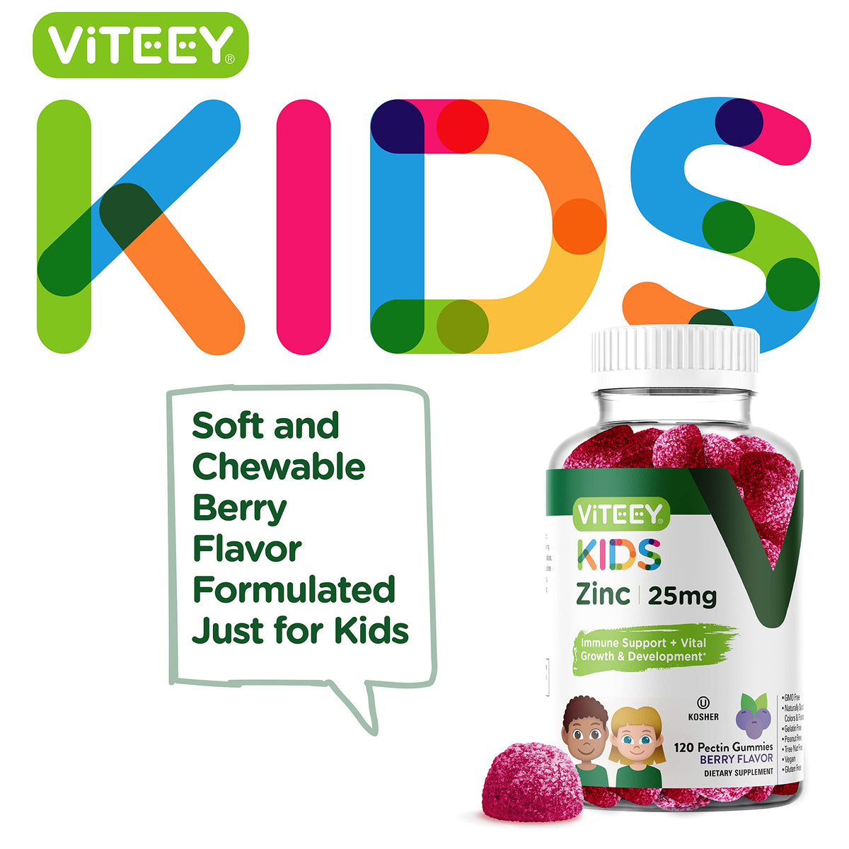 Viteey Zinc for Kids Gummies 25mg - 120 Gummies - image 2