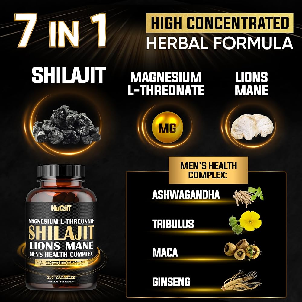 NUQIIT 1000mg Magnesium L-Threonate with Lions Mane, Shilajit Capsules