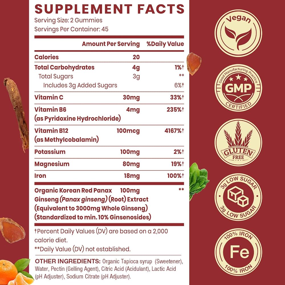 Sapotax Korean Red Panax Ginseng Supplement Gummies - Iron Supplements