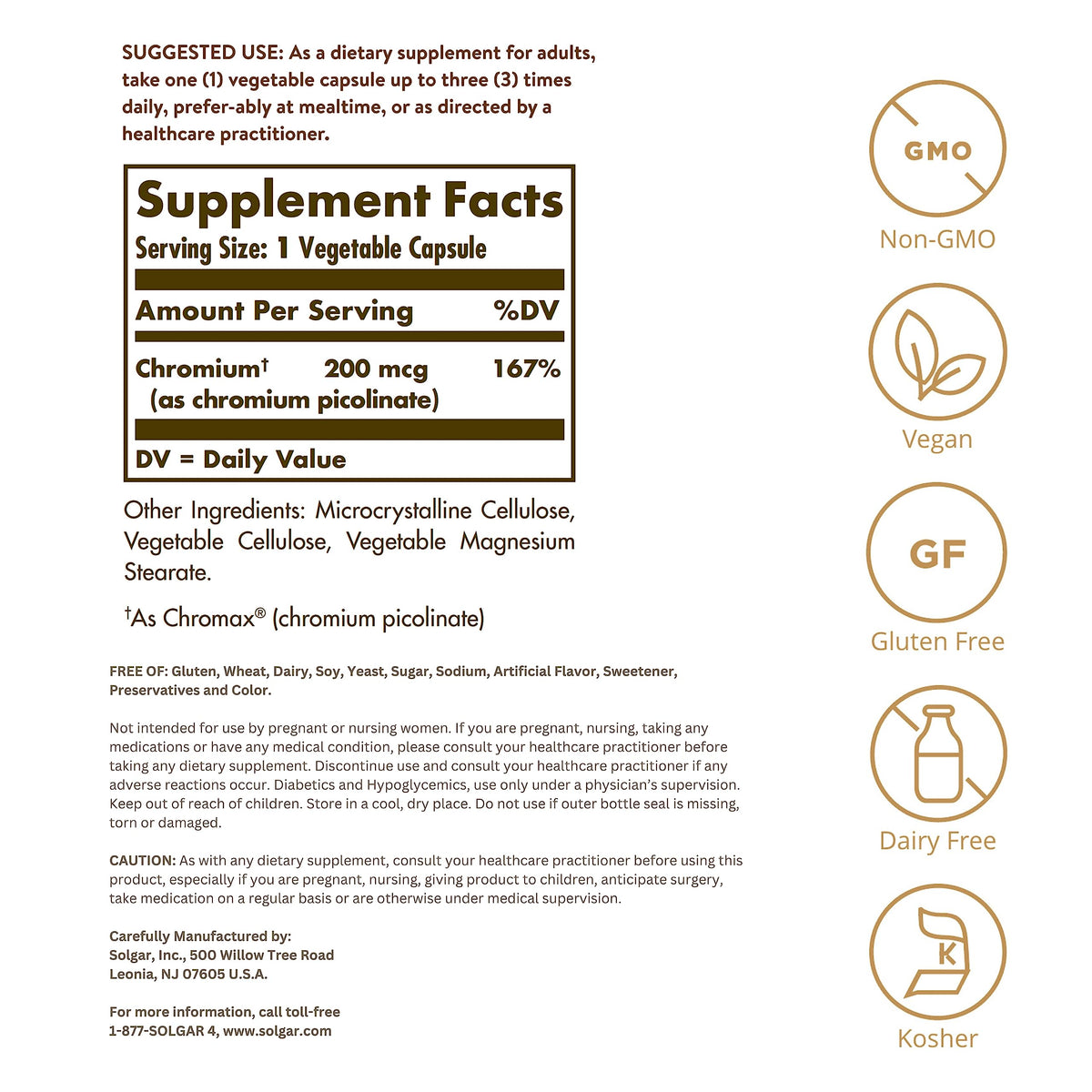 Solgar Chromium Picolinate 200 mcg - 180 Vegetable Capsules - image 2