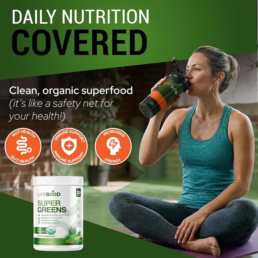 LIVEGOOD Daily Greens Powder Organic Blend for Digestion & Focus - 30 Servings - image 2
