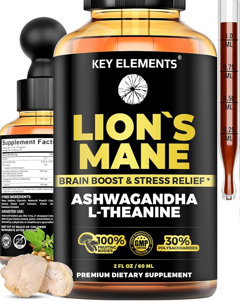 KEY ELEMENTS Lion's Mane Extract Tincture with Ashwagandha - 2 Fl Oz