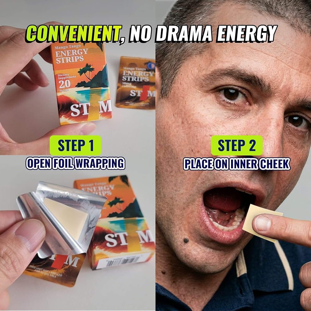 STIM Fast Dissolving Oral Energy Strips, 50mg Caffeine, 3 Flavors