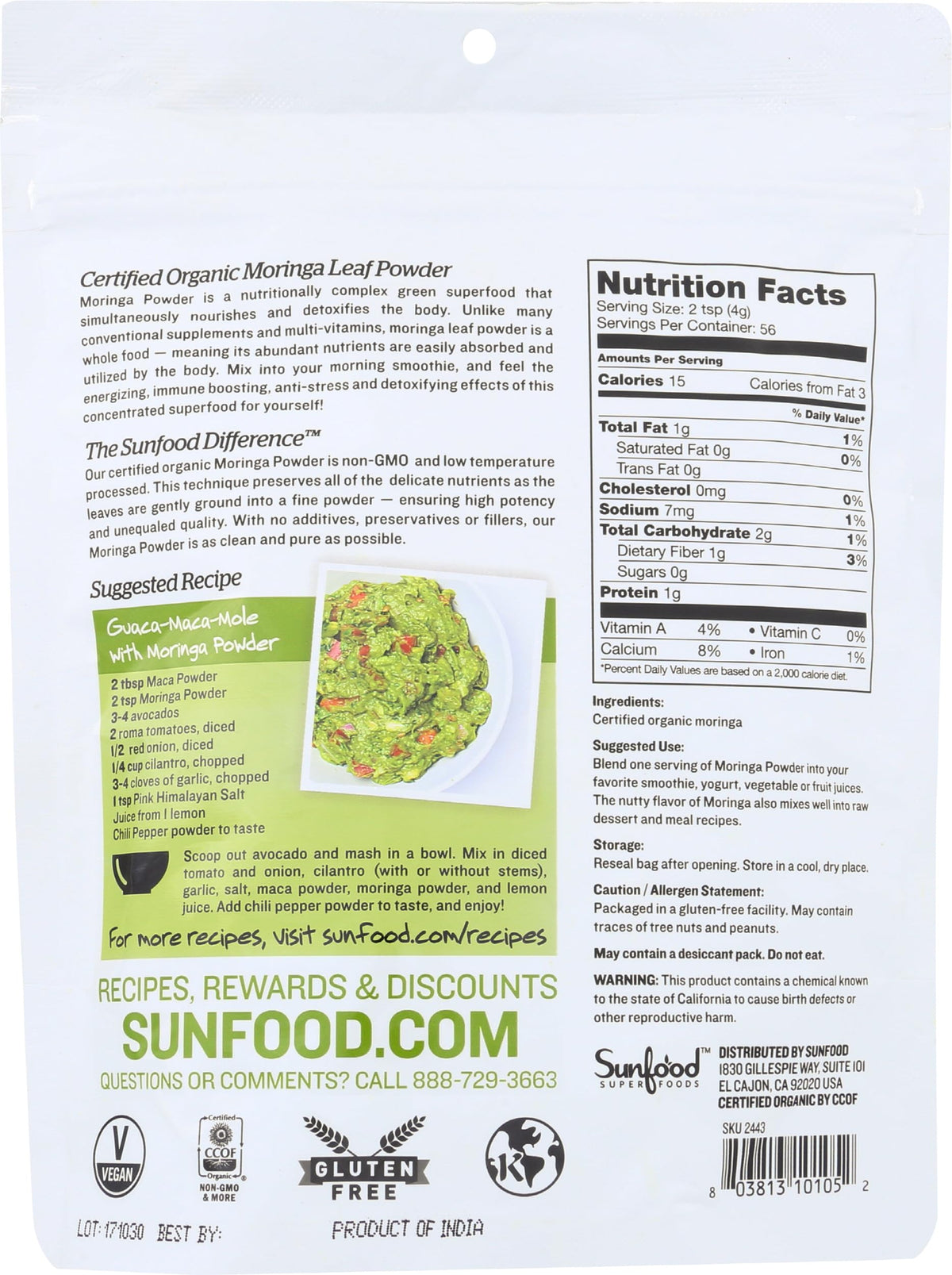 Sunfood Superfoods Moringa Powder Organic - 8 oz - image 2