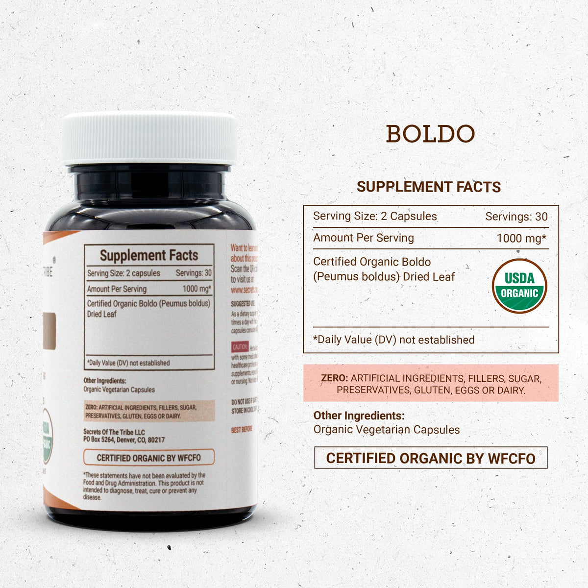Secrets of the Tribe Boldo USDA Organic - 60 Vegetarian Capsules - image 4