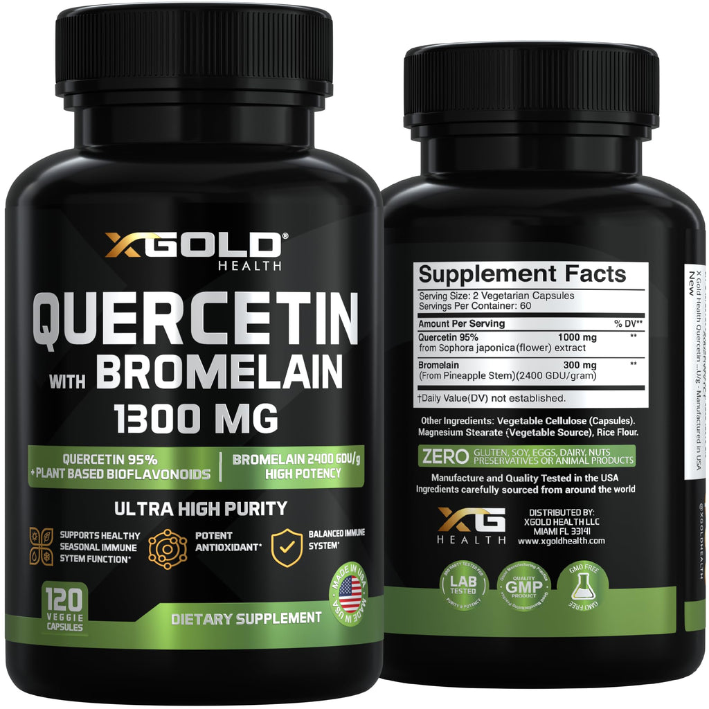 X Gold Health Quercetin with Bromelain 1300 mg - 120 Vegetarian Capsules - image 7
