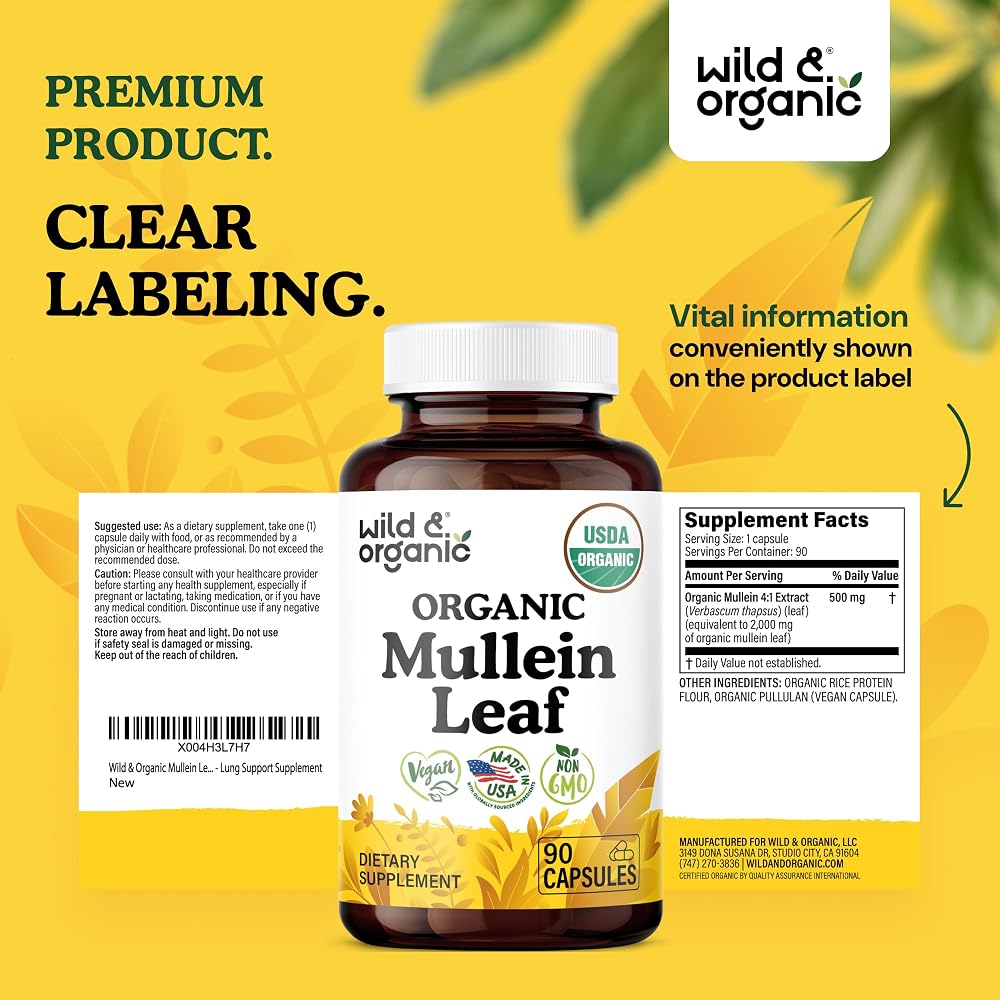 Wild & Organic USDA Organic Mullein Capsules Lung Support - 90 Count - image 7