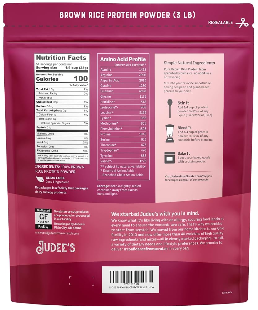 Judee's Gluten Free Brown Rice Protein Powder - 3 lb - image 2