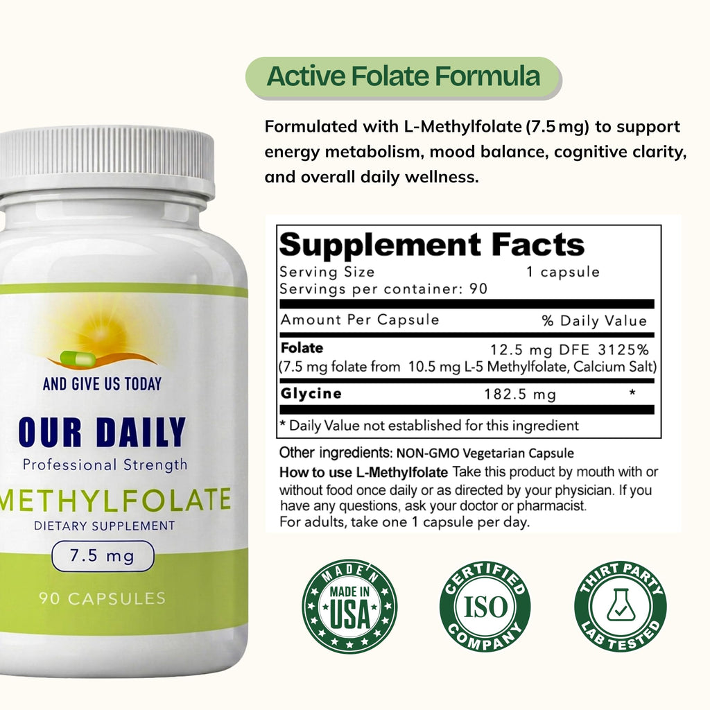 Our Daily Vites L-Methylfolate 7.5mg Vitamin B9 - 90 Capsules - image 3