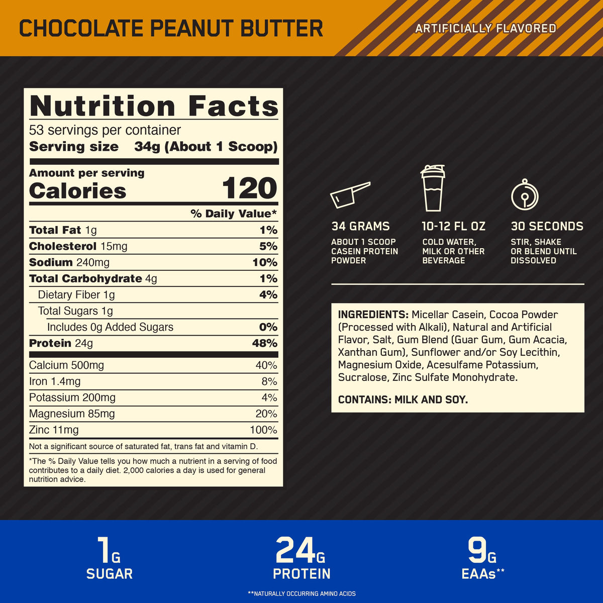Optimum Nutrition Casein Powder Chocolate Peanut Butter - 4 Pound - image 3