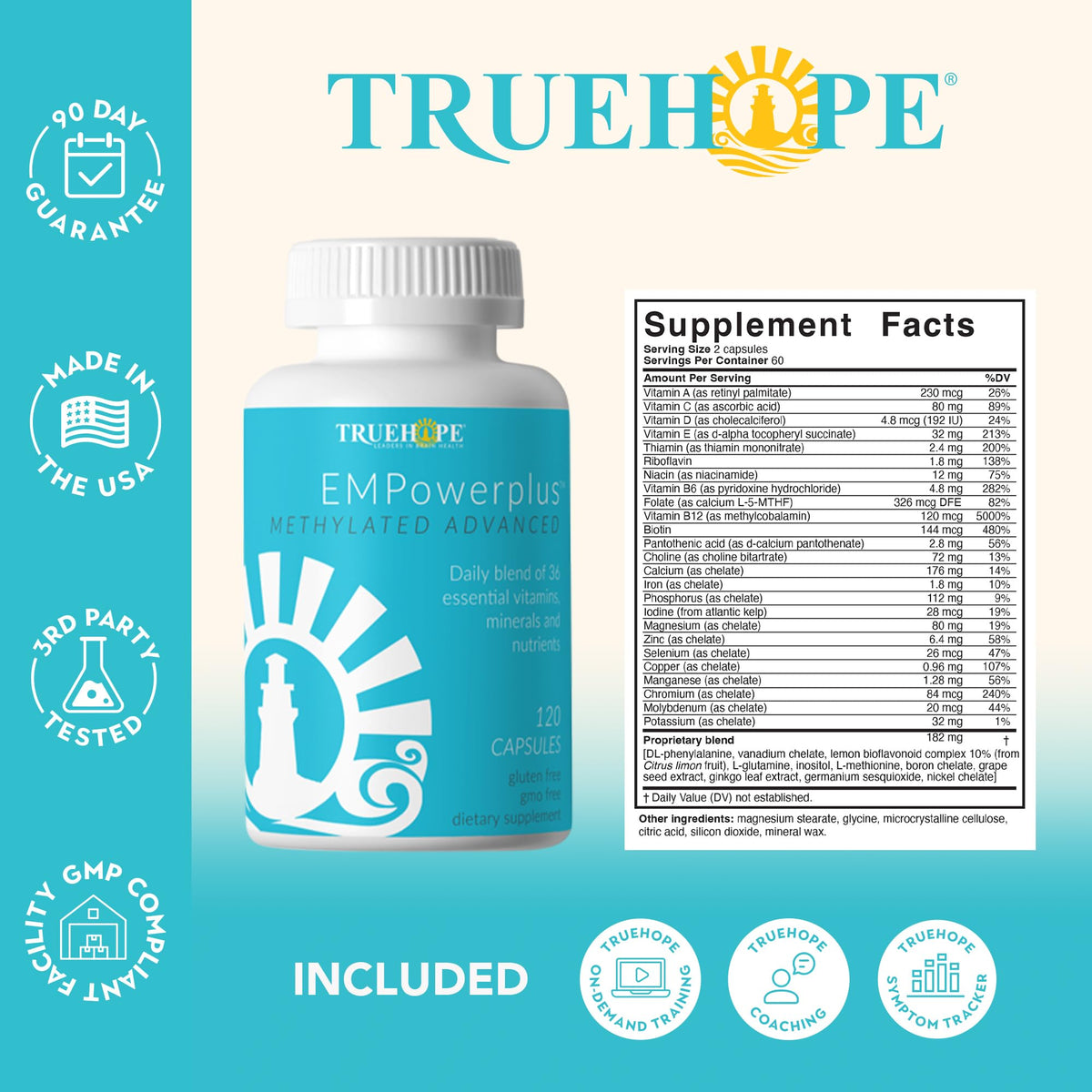 Truehope EMPowerplus Methylated Multivitamin Cognitive Support - 120 Capsules - image 2