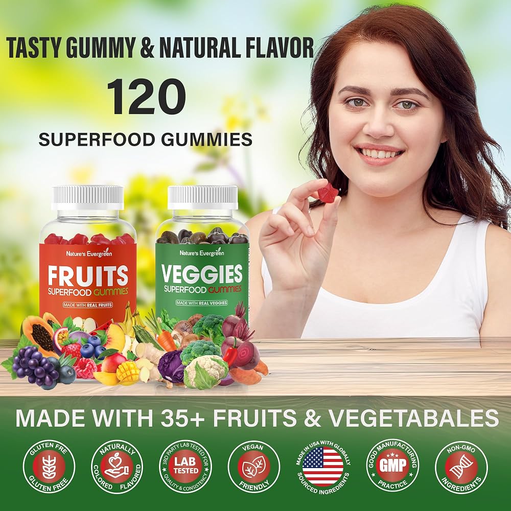 Nature's Evergreen Fruits and Veggies Superfood Gummies - 120 Gummies - image 4