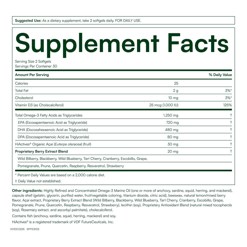 Purity Products OmegaBerry Fish Oil Omega-3 with Vitamin D3 - 60 Softgels - image 2