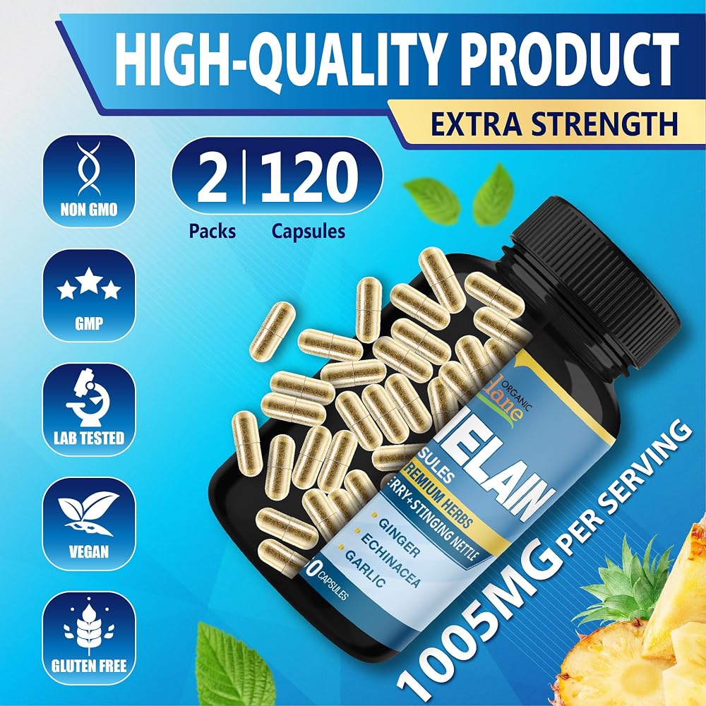 Organic Cadane Bromelain Supplement with Quercetin - 120 Capsules - image 8
