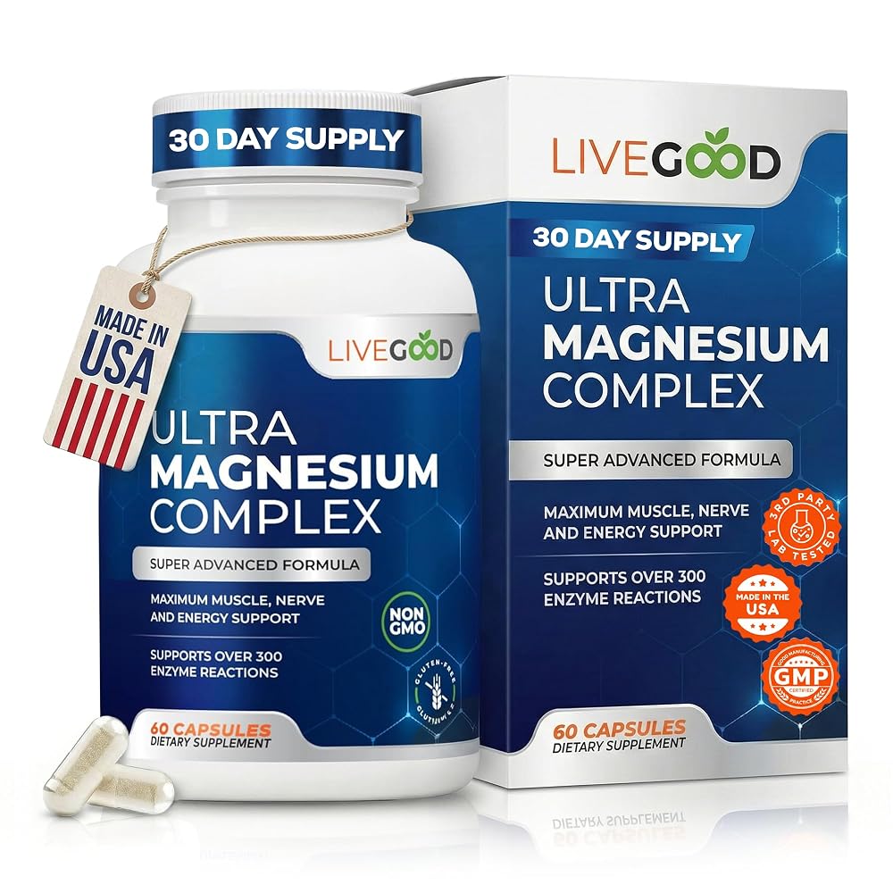 LiveGood Organic Ultra Magnesium Glycinate & Gluconate - 60 Capsules