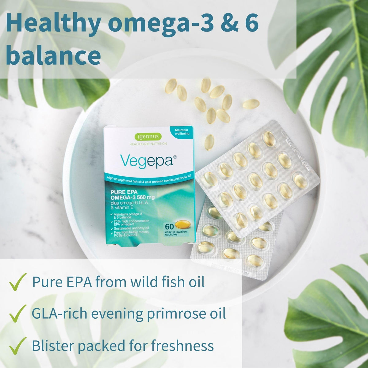 Igennus Vegepa Omega-3 Fish Oil & Evening Primrose Oil - 60 Softgels - image 2