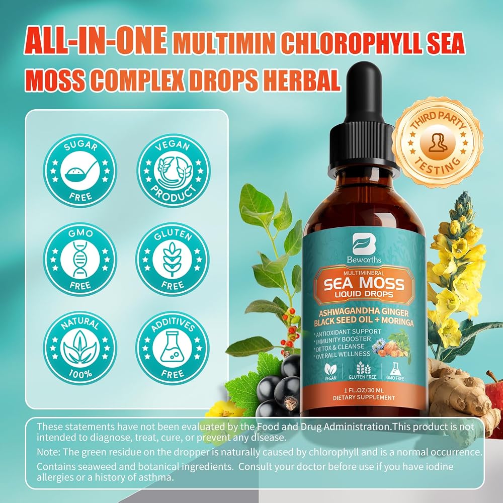 B BEWORTHS 2PACK Sea Moss Drops - Irish Sea Moss Chlorophyll Liquid