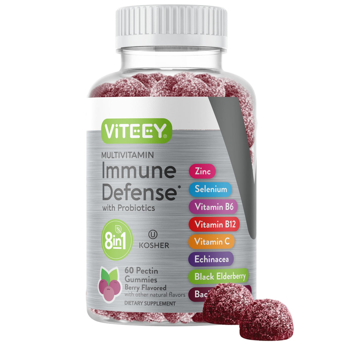Viteey 8 in 1 Immune Support Booster Pectin Gummies with Probiotics