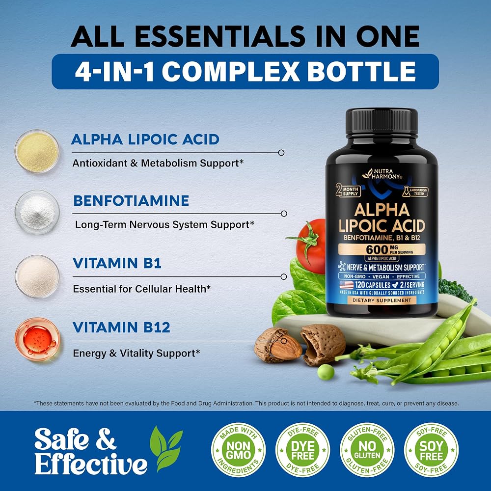 NUTRAHARMONY Alpha Lipoic Acid 600mg - ALA Supplement Antioxidant