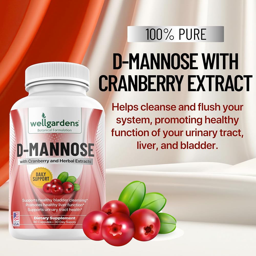 Wellgardens D-Mannose 1000mg Capsules Urinary Tract Support - 60 Count - image 2