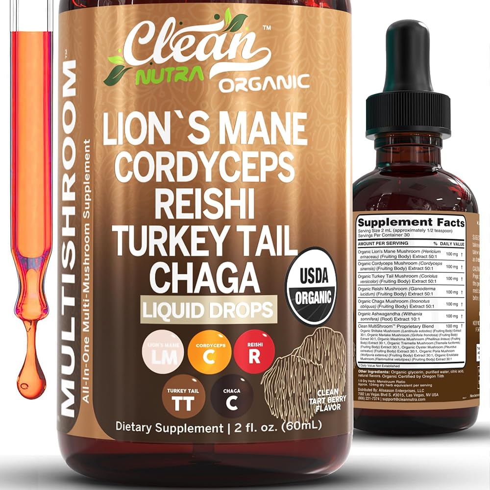 Clean Nutraceuticals Mushroom Supplement Liquid Drops - 2 Fl Oz