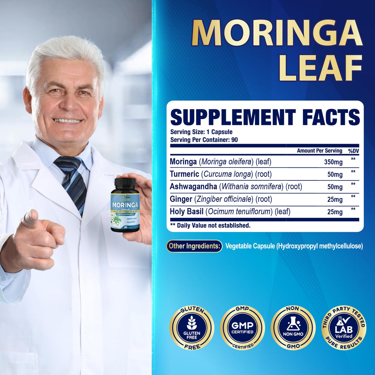 Organic Cadane Moringa Extract Capsules Energy Support - 90 Capsules - image 3