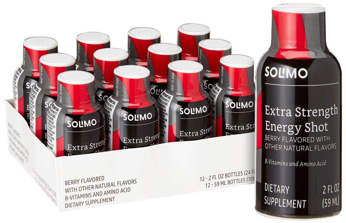 Amazon Brand Solimo Energy Shot Berry Flavor - 12 Pack