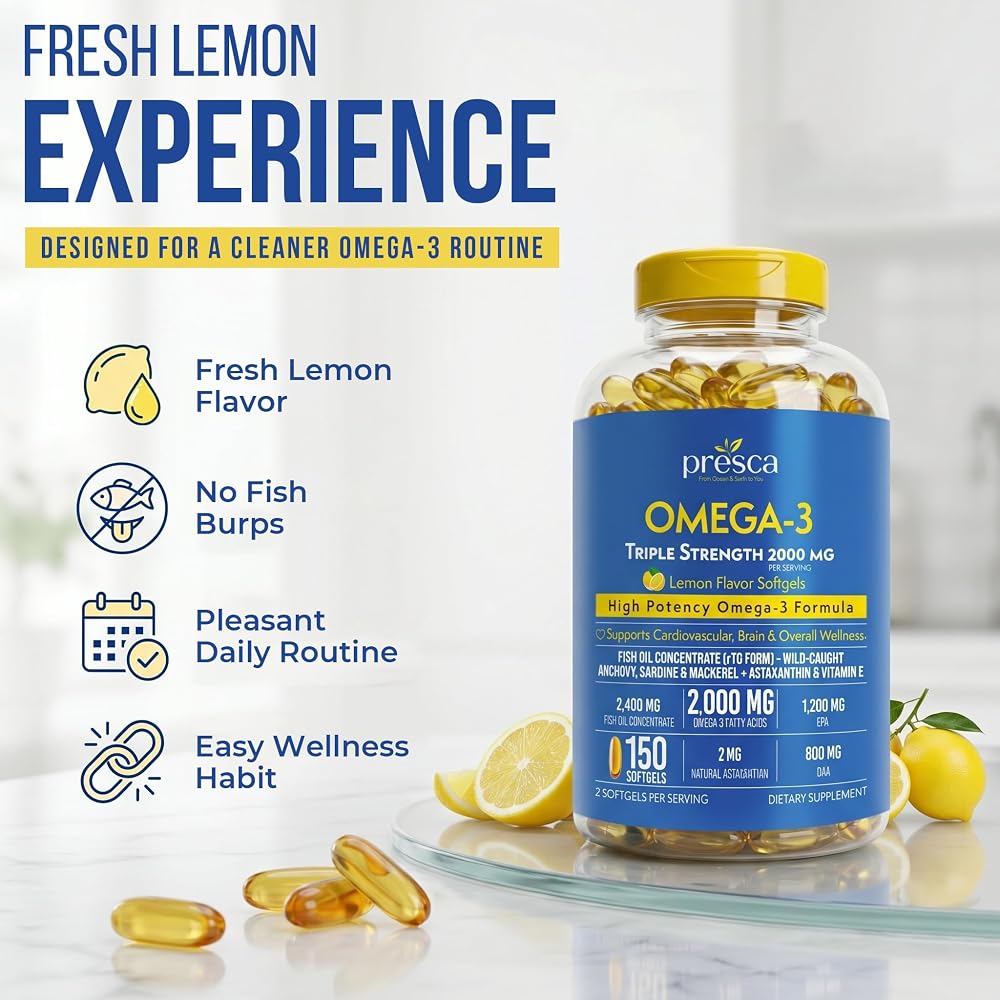 Presca Triple Strength Omega 3 Fish Oil 2400mg with Astaxanthin - 150 Softgels - image 7