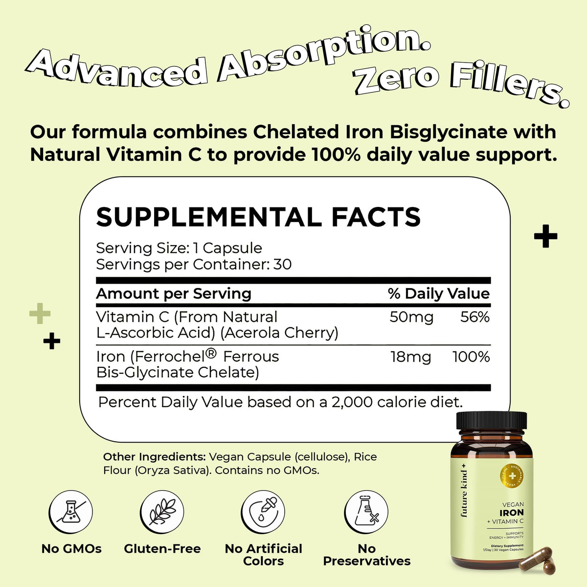 Future Kind Iron Supplement Chelated Bisglycinate - 30 Capsules - image 5