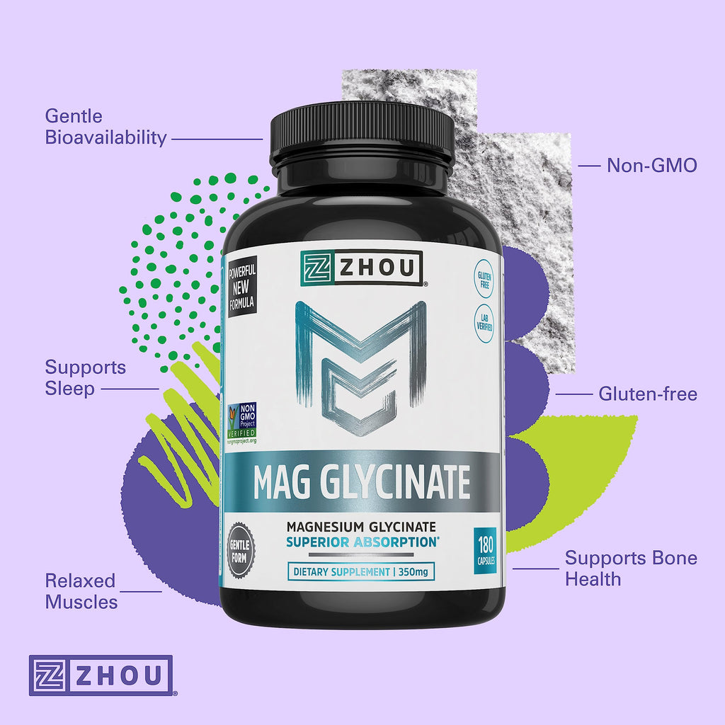 ZHOU Magnesium Glycinate 350mg for Sleep - 180 Capsules - image 3