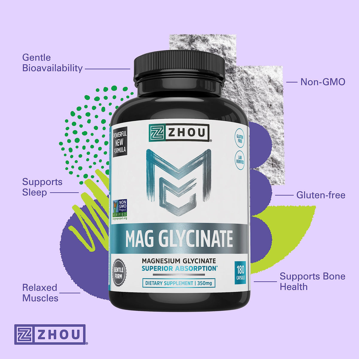 ZHOU Magnesium Glycinate 350mg for Sleep - 180 Capsules - image 3