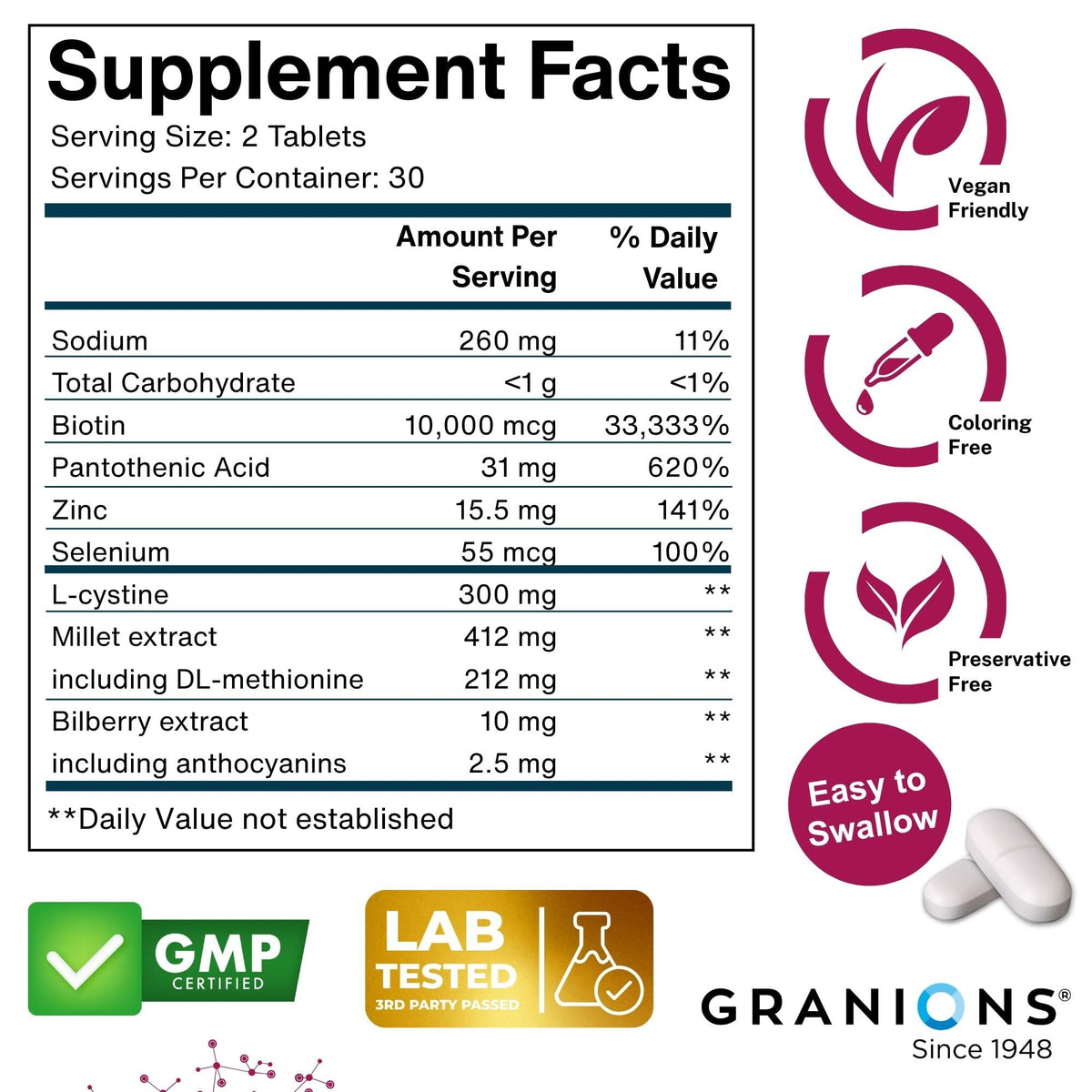 Granions Biotin 10,000 mcg Hair, Skin and Nails - 60 Tablets - image 4