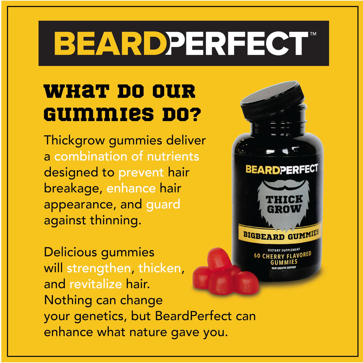 BeardPerfect ThickGrow Beard Growth Gummies with Biotin - 60 Gummies - image 3