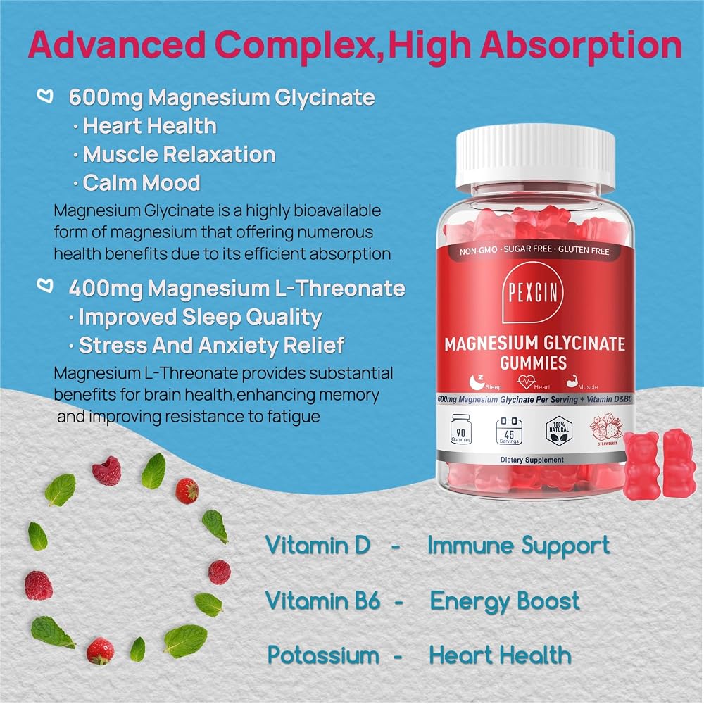 PEXCIN Magnesium Glycinate Gummies for Adults & Kids