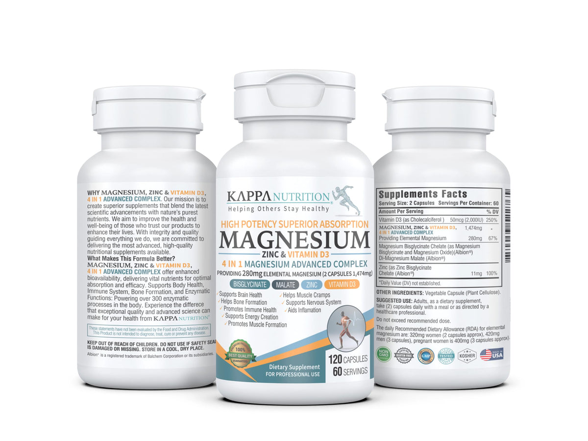 Kappa Nutrition Magnesium 4-in-1 with Zinc & Vitamin D3 - 120 Capsules - image 13
